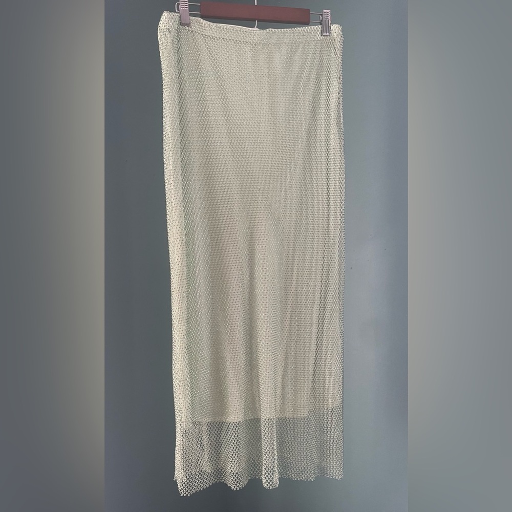 WAYF Peridot Rhinestone-Covered Mesh Maxi Skirt – Fully Lined – Size L – Unworn